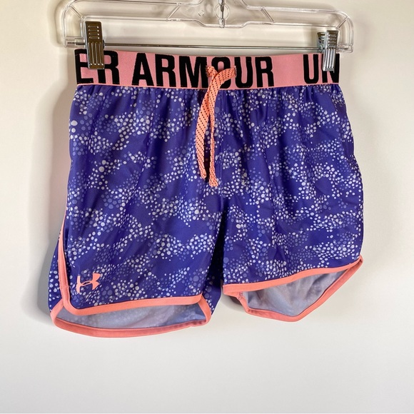 Under Armour Girls Running Shorts Youth Large Purple Folderover Waist Loose Fit - Picture 5 of 11